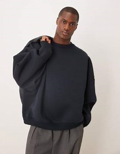 ASOS DESIGN heavyweight extreme oversized sweatshirt in scuba-style fabric in navy  | ASOS