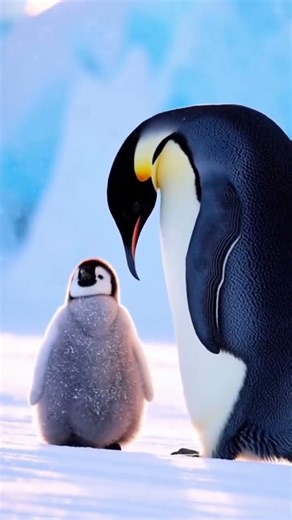 Cutest Family Moment! Emperor Penguin Dad and Baby Chick Bonding in the Snow 🥺 #sora #ai #viral