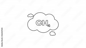 Grey Methane emissions reduction line icon on white background. CH4 molecule model and chemical formula. Marsh gas. Natural gas. 4K Video motion graphic animation
