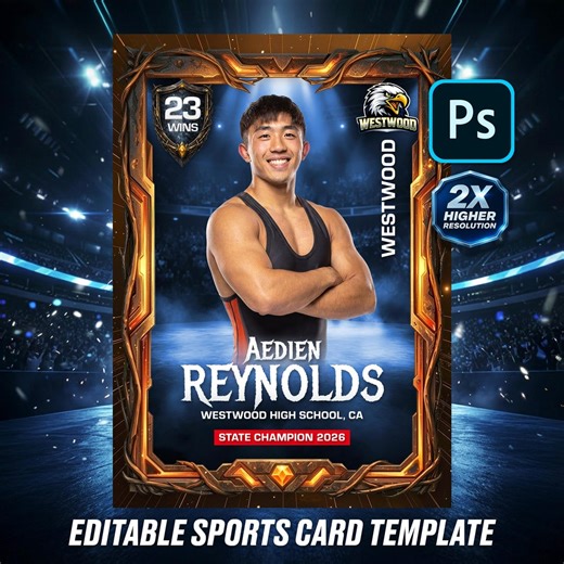 Wrestling Trading Card Template | Photoshop Editable Sports Card 2.5x3.5” & 5x7” Poster Design - Etsy