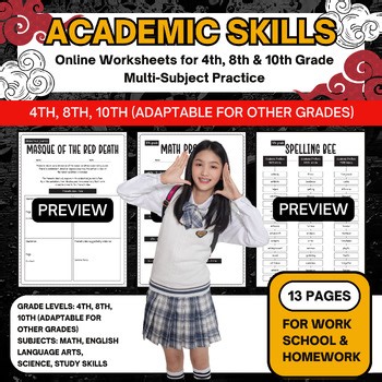 Online Worksheets for 4th, 8th & 10th Grade – Multi-Subject Practice educational