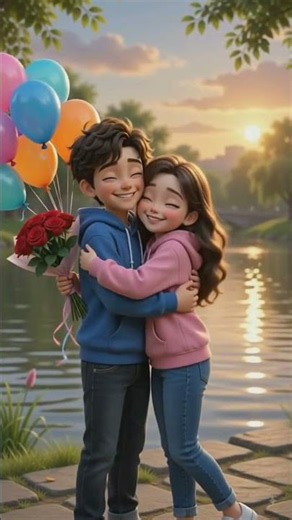 Romantic Sunset Date ❤️🌅 | Cute 3D Cartoon Couple Love Story 🍦🌹 | AI Animated Shorts
