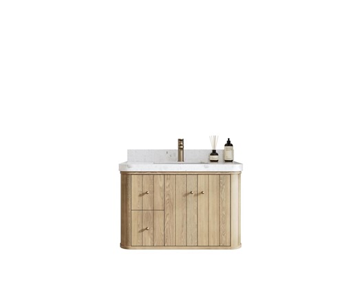 Houston White Oak 36 In. W X 22 In. D Floating Center Sink Bathroom Vanity With Curved Edge Design Quartz Marble Countertop | Modern Vanity - Etsy