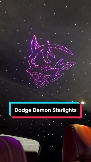 Stars in the belly of the Demon 😈✨. We compleyed starlights inside this Dodge Challenger Demon with a Demon Logo in stars. Fully adjustable RGBW with a remote or app. Looks absolutely insane. Would you do this in your car? #dogdechallenger #dodgedemon #challengerdemon #starlightheadliner #starlights
