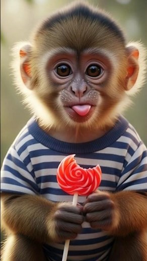 Baby monkey gripping the candy stick. #monkey #animals