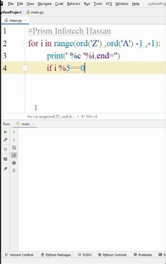 Python | To display fallowing English Alphabet pattern 'Z' to 'A' | using nested loop