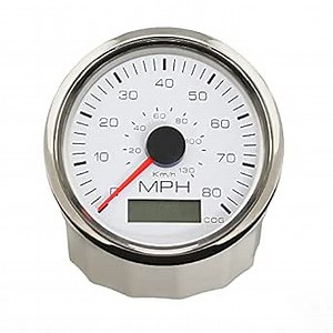 ELING 85mm GPS Speedometer Gauge Speedo 0-80 MPH with Course for Marine Car Motorcycle 12V 24V (White+Stainless Steel)