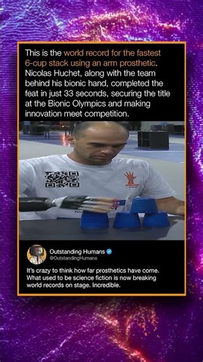 This is the world record for the fastest 6-cup stack using an arm prosthetic.