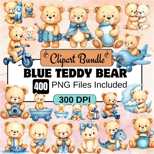 400 Blue Teddy Bear PNG Clipart,cute Teddy Bear Illustration,baby Nursery Digital Art,kids Teddy Clipart,baby Shower Graphics,cute Teddy Png - Etsy