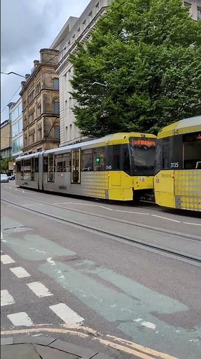 Metrolink tram on Cross Street in Manchester (June 2026)
