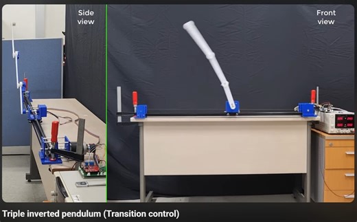 🎯 Control de transición en sistemas altamente inestables: el péndulo triple invertido Este video muestra algo poco común incluso en laboratorios avanzados: controlar las transiciones entre los 8 puntos de equilibrio de un péndulo triple invertido, uno de los sistemas clásicos más desafiantes del control automático. Algunos detalles clave que vale la pena destacar desde ingeniería de control: • Sistema fuertemente no lineal e inestable • Control en tiempo real con un tiempo de muestreo de 1 ms •