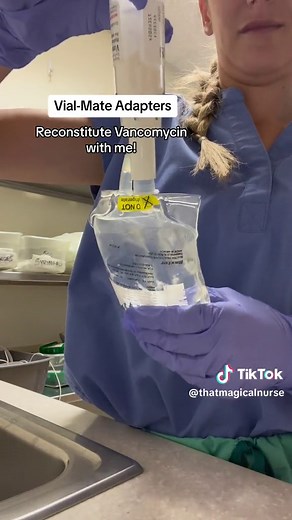Vial-Mate Adapter! Reconstituting Vanc! #travelnurse #rn #registerednurse #pharmacy #pharmacytechnician #antibiotics #ivfluids #cardiacnurse #ernurse #icunurse #vancomycin #ivantibiotics #newgradnurse #newgradrn #nursingstudent #nursingschool #nurse #nursestiktok #nursetiktokers #nursingclinicals #nurseskills