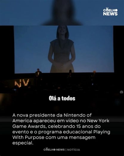 Coelho News 🎮 on Instagram: "A Nintendo of America tem uma nova presidente! Devon Pritchard fez sua primeira aparição pública no cargo durante o New York Game Awards, em um vídeo gravado que celebrou o evento e o programa educacional Playing With Purpose. Em sua fala, Pritchard destacou a importância da criatividade, do pertencimento e das histórias dentro da indústria de games, comparando a trajetória profissional a uma jornada típica de videogame, cheia de desafios e aliados. Ela assum