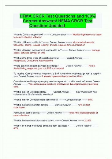 Latest HFMA CRCR Test Questions and 100 Correct Answers HFMA CRCR Test Question Updated video