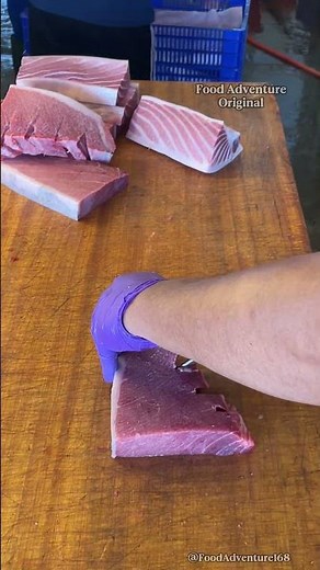 Insane 100 dollar otoro slice with wagyu style fat marbling #tuna #sashimi #foodporn