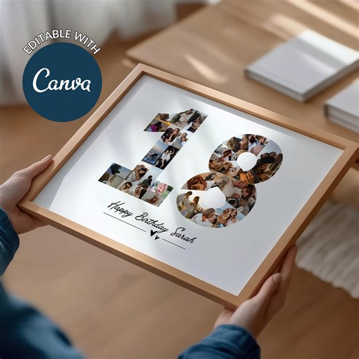 Editable 18th Birthday Photo Collage Template - Custom Number Photo Collage - 18 Birthday Gift - Printable Birthday Poster - Etsy