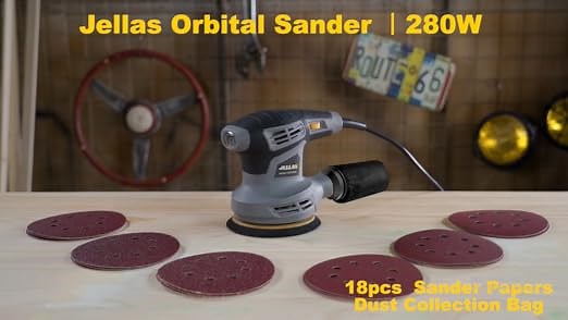 Jellas 5-Inch Random Orbital Sander with 18Pcs Sandpapers