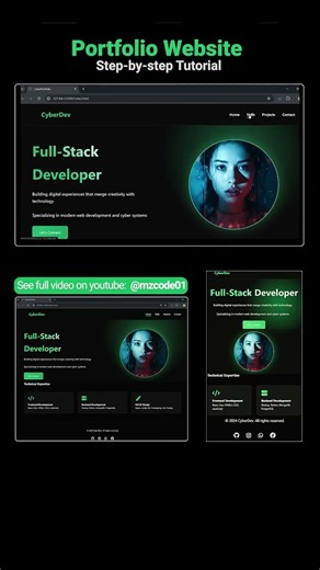 🔥 Portfolio Website Responsive HTML, CSS & JS #website #coding #shorts #css #html #js #webdesign