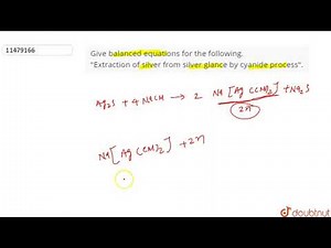 Give balanced equations for the following. Extraction of silver from silver glance by cyanide pr...