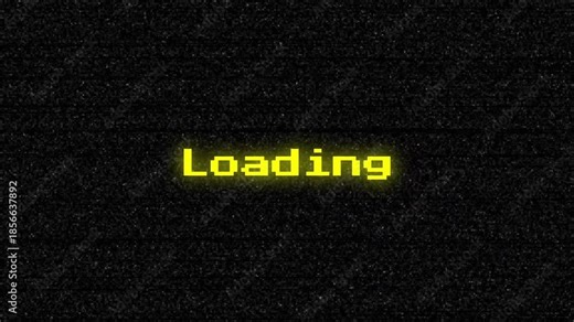 Loading glitch effect with yellow pixelated text on black, displaying a distorted glitching loading animation. Suitable for tech or gaming content.