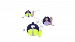Networking connected people diverse 2D characters animation. Coordination teamwork cartoon 4K , alpha channel. Collaboration community. Team members animated people on white background