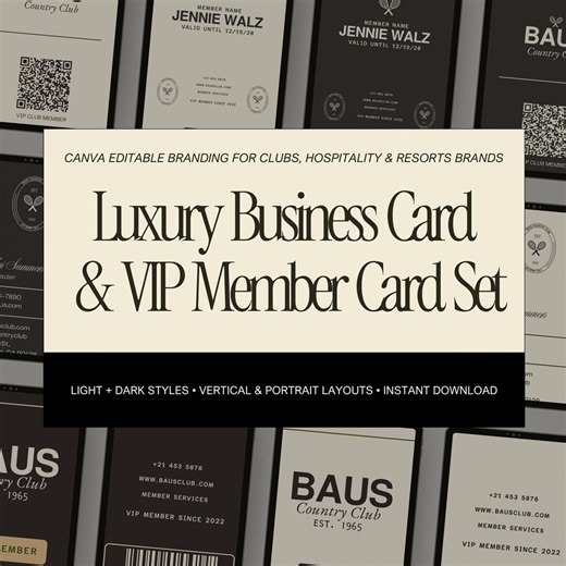 Luxury Business Card & VIP Member Card Templates | Canva Editable Branding for Country Clubs, Resorts, Hospitality Brands - Etsy