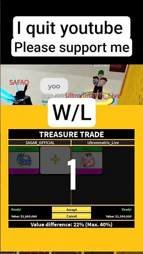 blox fruit trading fruit W/L #gamtng #bloxfurit #roblox