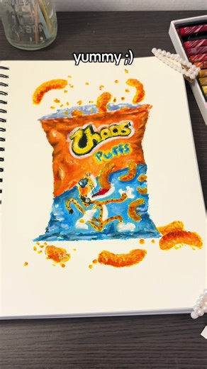 Creative Oil Pastel Artwork of Cheeto Puffs