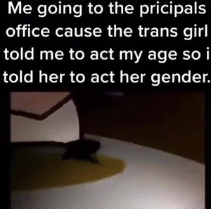 Me going to the pricipals office cause the trans girl told me to act my age so told her to act her gender. - iFunny