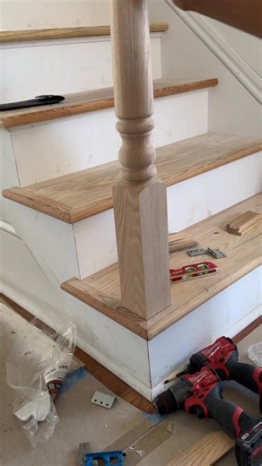 Leo Carpentry on Instagram: "Newel post installation #carpentry #construction #woodworkingtips #foryouシ #parati"