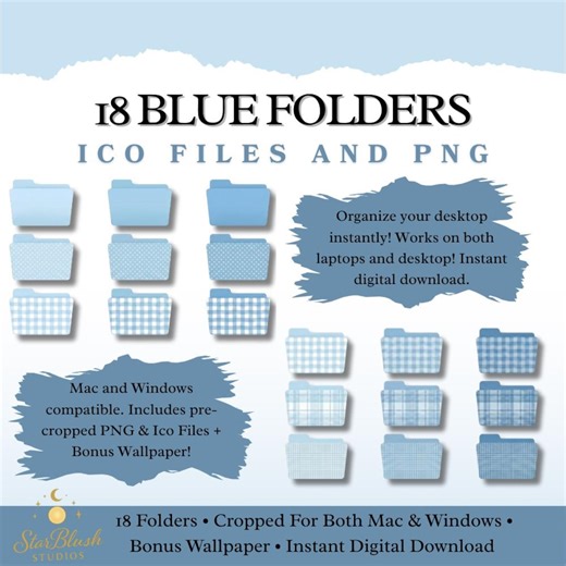Blue Desktop Folder Icons | Mac & Windows, Bonus Wallpaper (digital Download) - Etsy Canada
