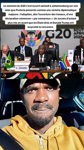 SOMMET G20 SANS TRUMP [ NOVEMBRE 2025 ] Le sommet des dirigeants du #G20 s’est ouvert à Johannesburg, en Afrique du Sud, avec le discours d’ouverture du président Cyril Ramaphosa. Les délégués se réunissent pour deux jours de discussions. Conformément au thème du G20 choisi par l’Afrique du Sud, « Solidarité, égalité et durabilité », ce premier sommet du G20 jamais organisé sur le continent africain devrait se concentrer sur l’allègement de la dette des pays à faible revenu, un obstacle majeur à