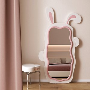 [Hot Item] Cute Rabbit Ears Full Body Dressing Mirror Bedroom Against Wall Girl Fitting Mirror Wavy Irregular Floor Mirror