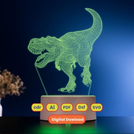 3D Dinosaur T-rex Vector Lamp File, Plan for CNC Laser Engraving, SVG - Etsy