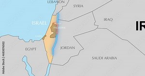 Map of Israel, Palestine and Gaza Strip. Conflict between Israel and Hamas in the Gaza Strip.