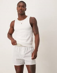 Calvin Klein cotton boxer pajama shorts in white and light blue stripe | ASOS