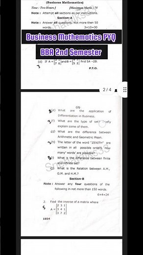 Business Mathematics PYQ | BBA 2nd Semester | BBA study material