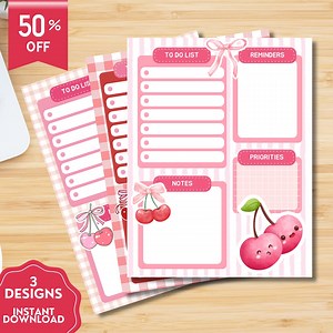Cherry Planner, Printable Notepad, Kawaii Memo, Daily to Do List, Printable Daily Planner, Cute Stationery, Cherry Coquette Print - Etsy