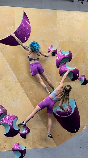 These hold, the moves, the collab! Loved setting this one with @lainy_ontherocks so, so much I wanna do it all over again! ✨ Sparkle holds from @rockcityclimbingholds , set for @tchsheffield and filmed for my YouTube 🥰 Name some prettier holds, I dare you! 😘 | Shauna Coxsey