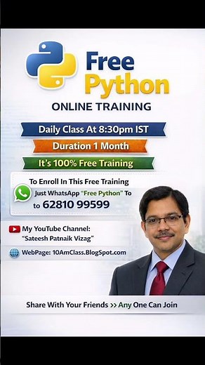 FREE Python Class Daily @ 8:30 PM IST | 1 Month Duration | Any One Can Join | Check Desc👇 To Enroll