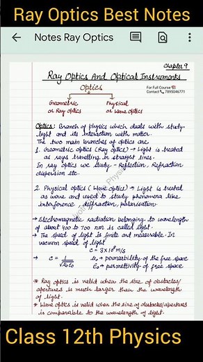Class 12 Physics – Ray Optics | Easy Notes #class12physics