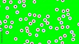 Funny cartoon eyes flying on green screen chroma key background. 4K screensaver animation.