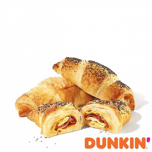 Satisfy your afternoon flavor cravings with new Croissant Stuffers from Dunkin’ featuring Chicken, Bacon, & Cheese, Three Cheese, or Turkey and Cheese. | Dunkin'