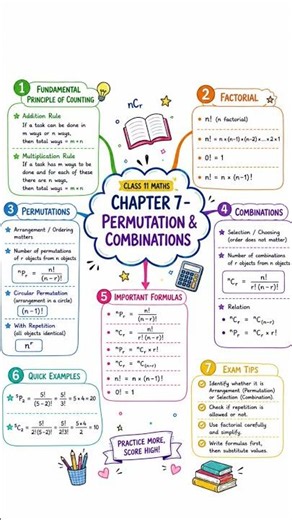Class 11 Maths Chapter 7 | Permutations & Combinations Mind Map 🧠 | CBSE 2026 | All Formulas & Quick