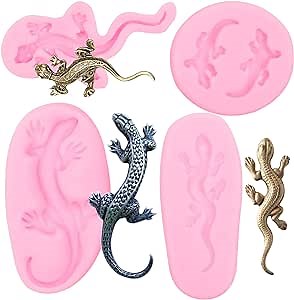 Lizard Gecko Fondant Mold 4 Pcs, Chocolate Candy Silicone Molds for Cake Decoration Cupcake Topper Cake Resin Polymer Clay Crafts