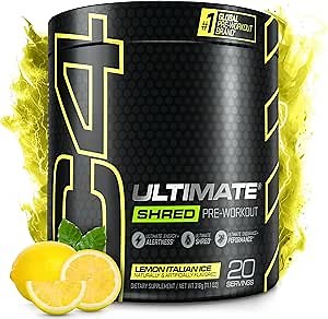 Cellucor C4 Ultimate Shred Pre Workout Powder, Fat Burner for Men & Women, Metabolism Supplement with Ginger Root Extract, Lemon Italian Ice, 20 Servings (Pack of 1)