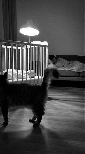 The cat immediately moved to protect the baby heroic guardian in action #catlover #babysafety #pets