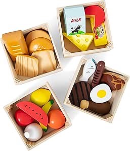 Melissa & Doug Food Groups, 21-Piece Wooden Toys Set of Pretend Play Food & Kids Play Kitchen Accessories, Preschool Toys for Girls & Boys Ages 3+