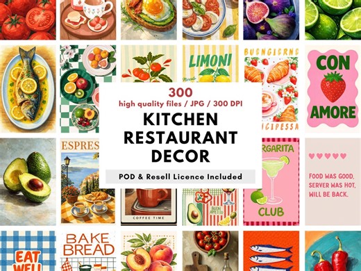 300 Kitchen Restaurant Prints Decor – Printable Food Wall Art Bundle, Ready to Print - Etsy
