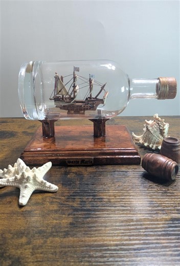 Handmade Santa Maria Ship in a Bottle, Detailed Wood Base - Etsy